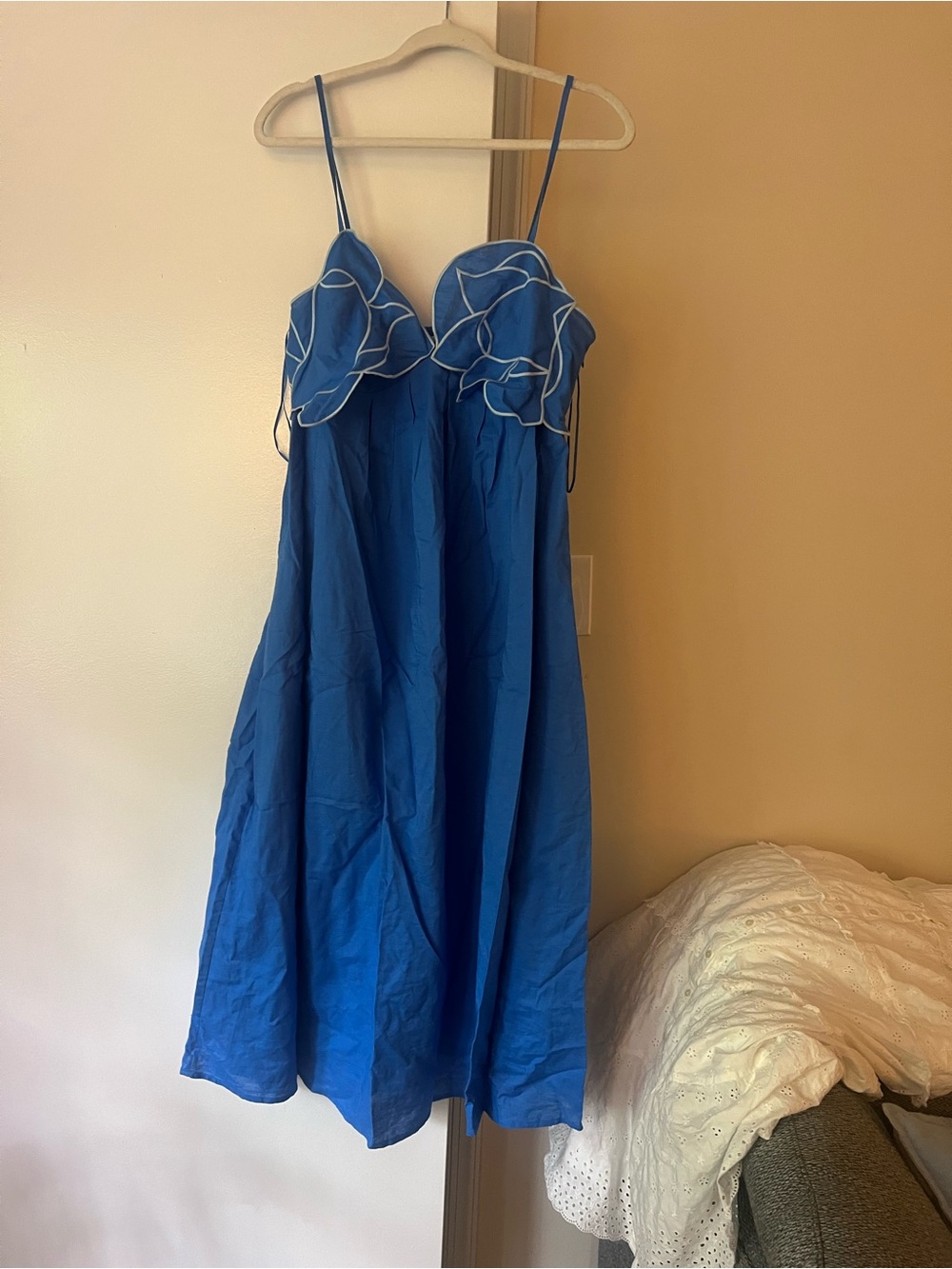 English Factory Blue Spaghetti-Strap Maxi Dress with White Trim